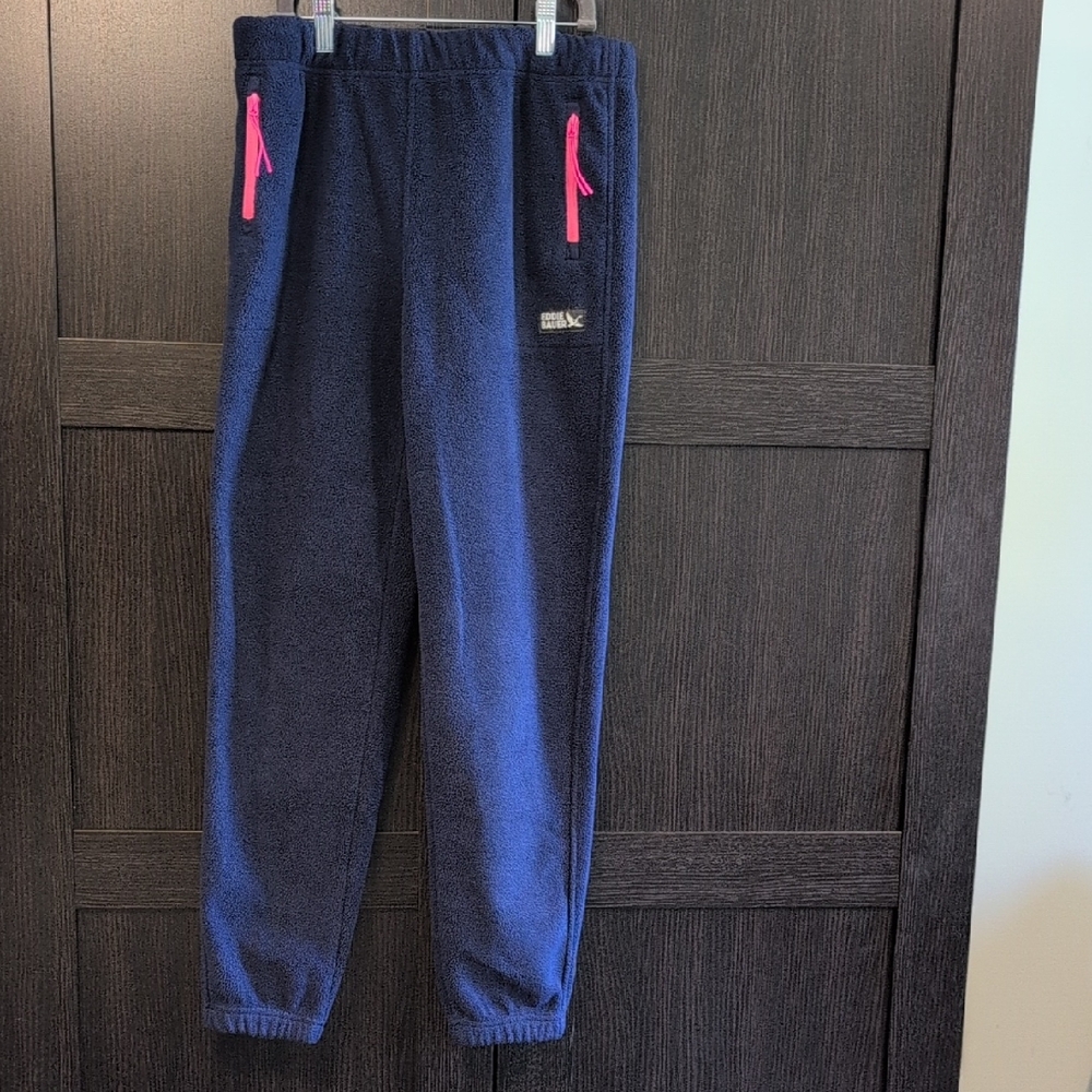 Kids' Eddie Bauer Navy Blue Fleece Joggers with Pink Accents